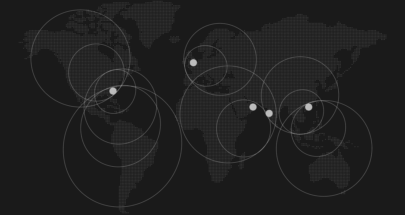 World map highlighting GLIMMA's regional delivery hubs and partner network coverage