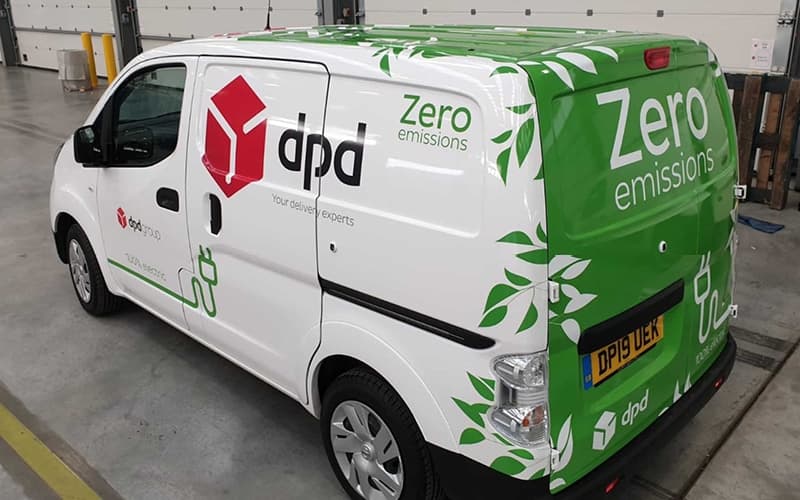 DPD Zero Emissions electric van in green and white livery