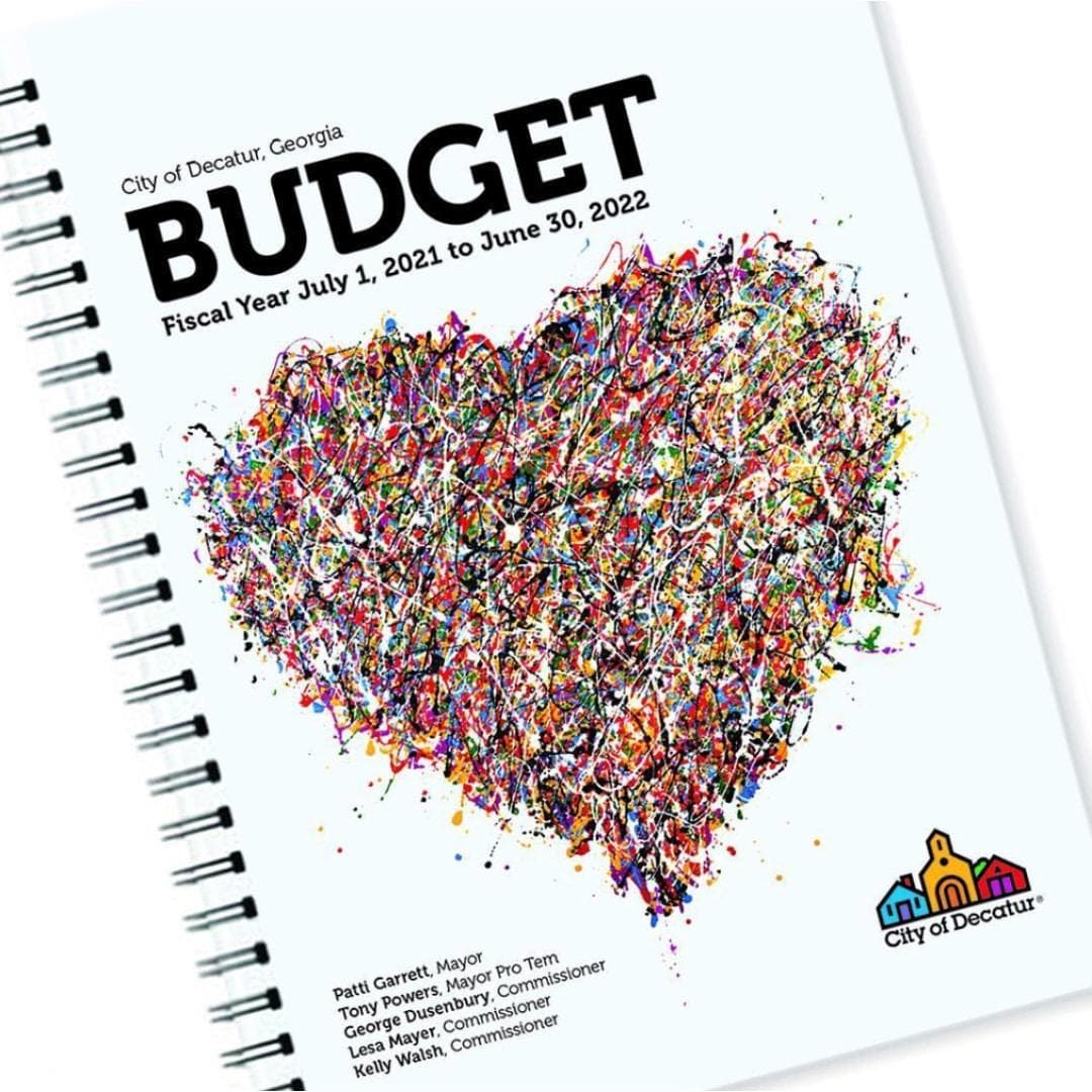 Adam's heart artwork on the cover of the City of Decatur, Georgia budget book