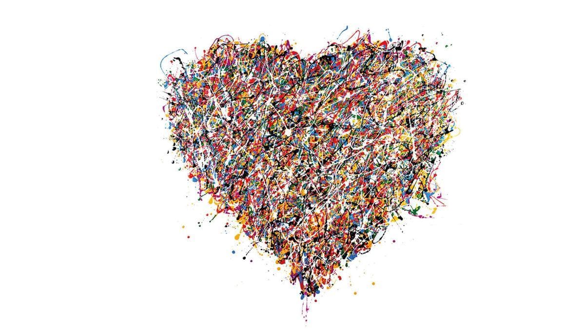 Colourful heart-shaped drip painting by Adam Pinsley