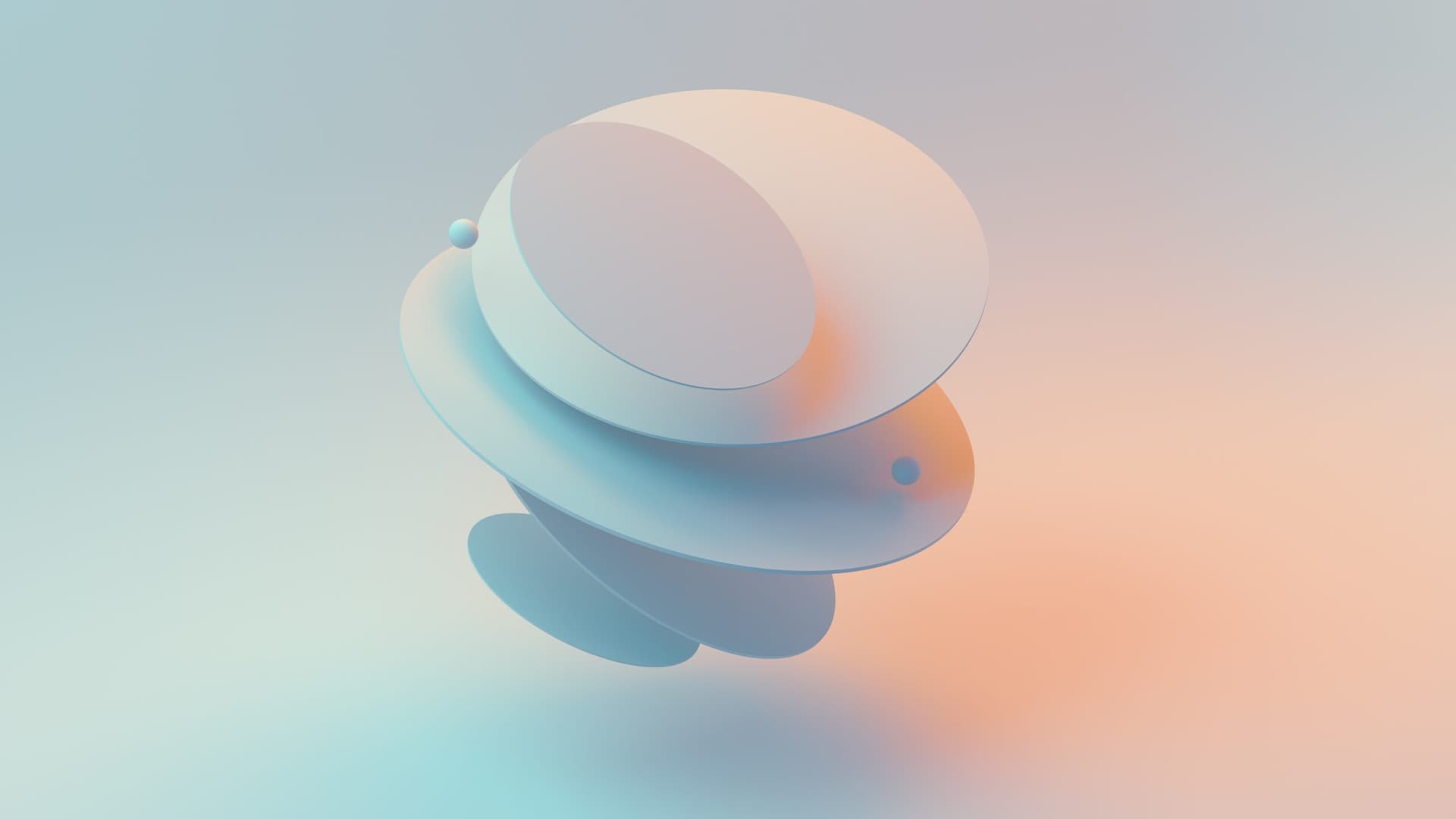 Abstract render of soft stacked discs in pale orange and blue