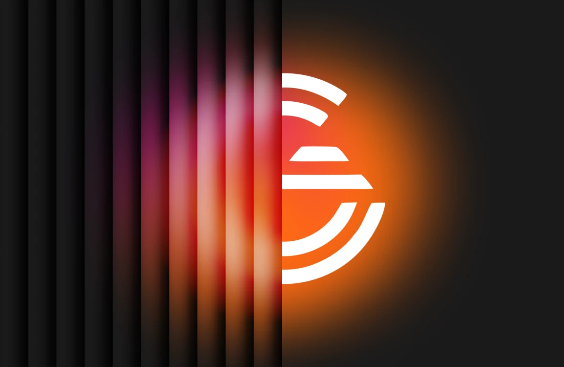 Abstract graphic of the GLIMMA mark in orange light